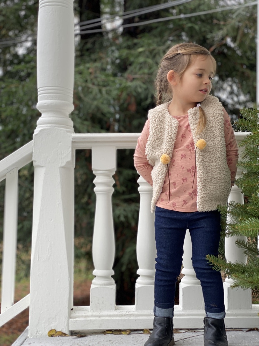 Vignette Mae Vest Plush Cream Sherpa Vest with Pom Pom Ties - Picture 7 of 7
